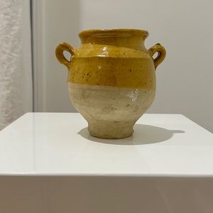 Antique provincial French terracotta confit pot with yellow glaze